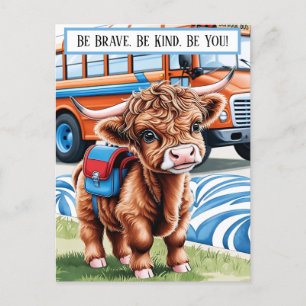 Schattige Terug naar School Highland Koe Feestdagenkaart