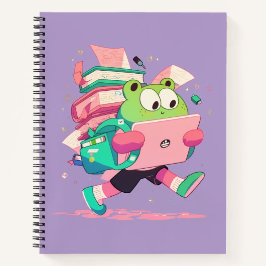 Schattige terug naar school kikker met boeken en r (Voorkant)