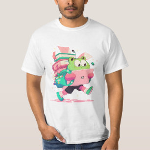 Schattige 'Terug naar school' kikker met boeken en T-shirt