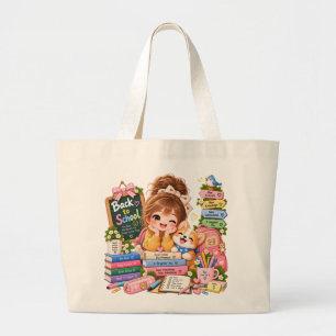 Schattige 'Terug naar School'-Meisje & Corgi Jumbo Grote Tote Bag
