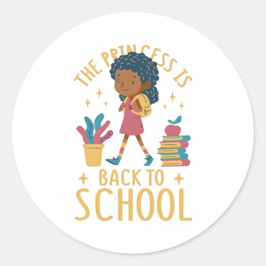 Schattige Terug naar School Princess Girl Illustra Ronde Sticker (Voorkant)