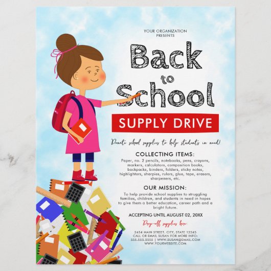 Schattige Terug naar School Supply Drive Fundraise Flyer (Voorkant)