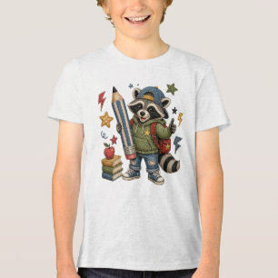 Schattige terug-naar-school wasbeer grote potlood  Tri-Blend shirt