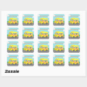 Schattige Terug naar School Yellow Bus Kinder Part Vierkante Sticker (Vel)