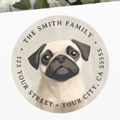 Schattige teruggaveadres van Pug Illustration Ronde Sticker
