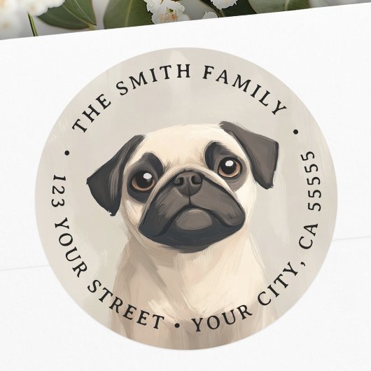 Schattige teruggaveadres van Pug Illustration Ronde Sticker