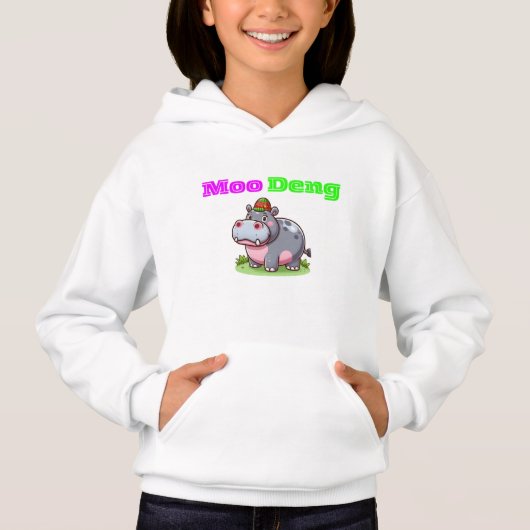 Schattige Thai Baby Hippo Hoodie - Moo Deng (Voorkant)