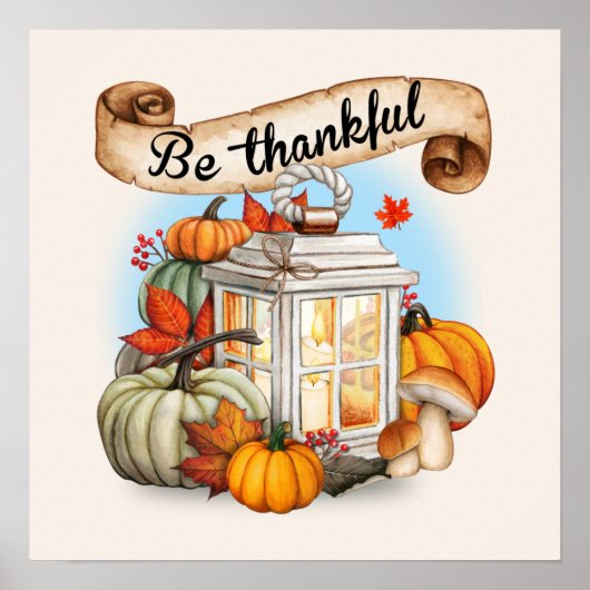 schattige Thankful Seasonal lamp Herfst Poster (Voorkant)