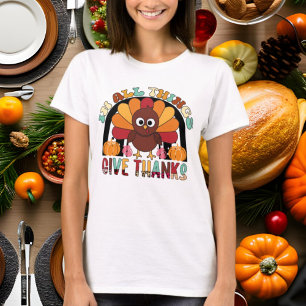 schattige Thankful turkey Thanksgiving woordkunst T-shirt