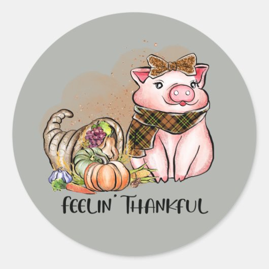schattige Thanksgiving bedankt varken Ronde Sticker (Voorkant)