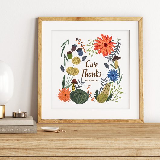 Schattige Thanksgiving bloemige paddestoel herfst Poster