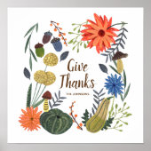 Schattige Thanksgiving bloemige paddestoel herfst Poster (Voorkant)