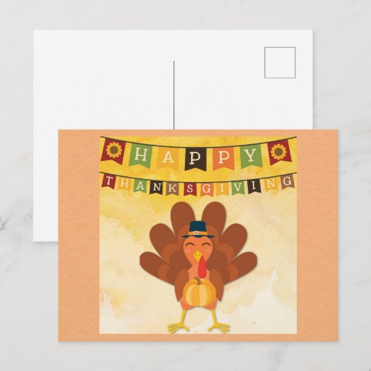Schattige Thanksgiving Cartoon Kalkoen Briefkaart (Voorkant / Achterkant)