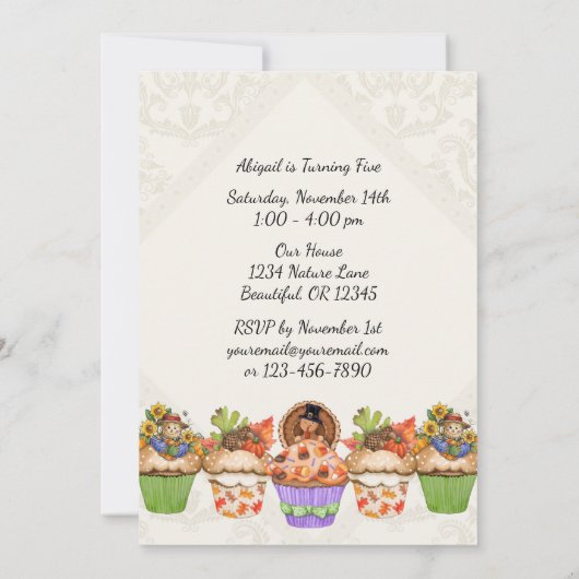 Schattige Thanksgiving Cupcakes Verjaardag Kaart (Achterkant)