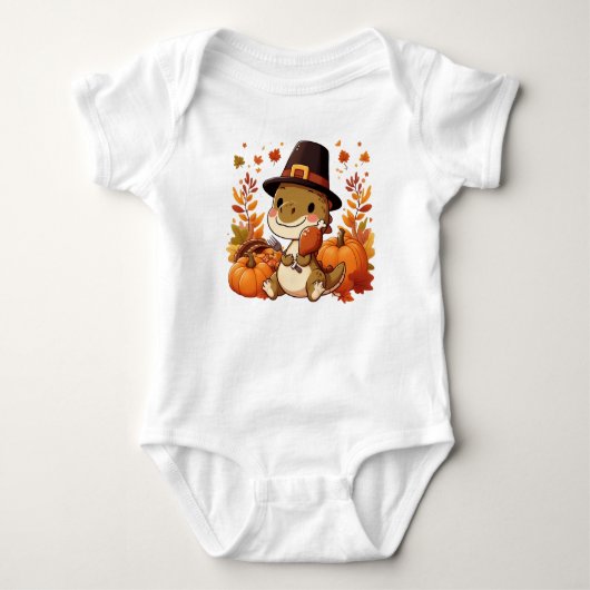Schattige Thanksgiving-dinosauriër Romper (Voorkant)