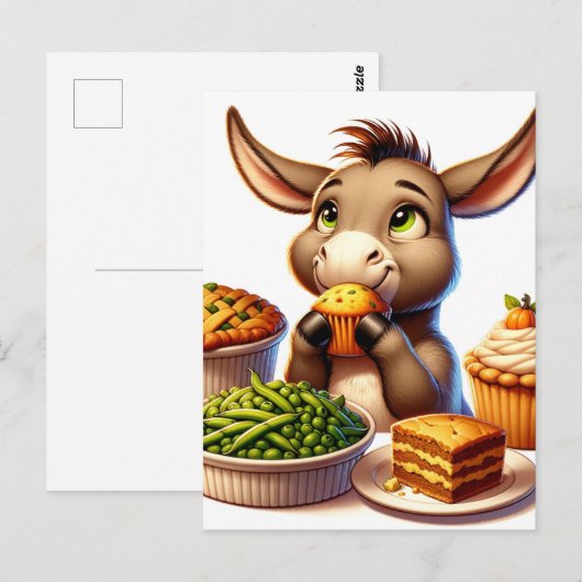 Schattige Thanksgiving Donkey Briefkaart (Voorkant / Achterkant)