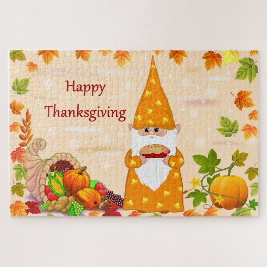 Schattige Thanksgiving-kabouter & hoorn des overvl Legpuzzel (Horizontaal)