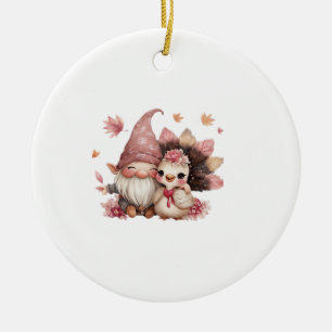 Schattige Thanksgiving-kabouter met kalkoenillustr Keramisch Ornament
