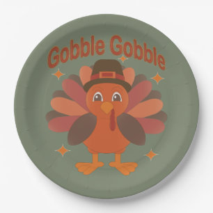 Schattige Thanksgiving-kalkoen Cartoon – “Gobble G Papieren Bordje