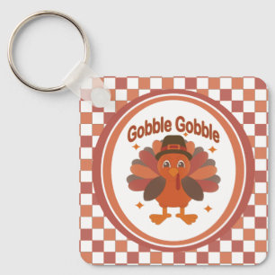 Schattige Thanksgiving-kalkoen Cartoon – “Gobble G Sleutelhanger