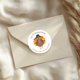 Schattige Thanksgiving kalkoen | Herfst enveloppe  Ronde Sticker