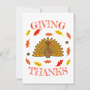 Schattige Thanksgiving-kalkoen Herfstbladeren Eike Notitiekaartje