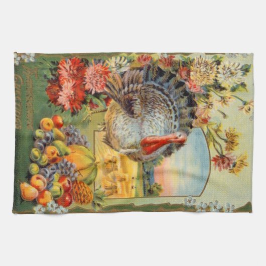 schattige Thanksgiving kalkoen Theedoek (Horizontaal)