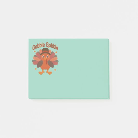 Schattige Thanksgiving kalkoenkaart – “Gobble Gobb Post-it® Notes (Voorkant)