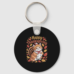 Schattige Thanksgiving kat kalkoen grappig herfst Sleutelhanger