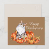 schattige Thanksgiving kat voegt tekst toe Feestdagenkaart (Voorkant / Achterkant)