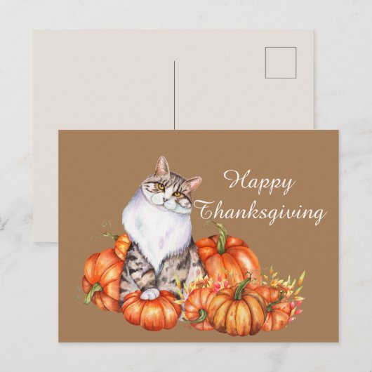 schattige Thanksgiving kat voegt tekst toe Feestdagenkaart (Voorkant / Achterkant)