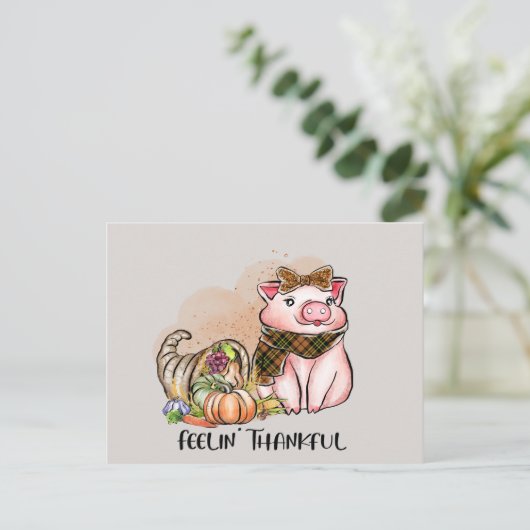 schattige Thanksgiving Landvarken Bedankt Feestdagenkaart (Staand voorkant)