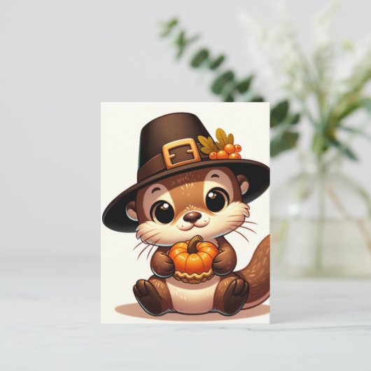 Schattige Thanksgiving Otter Briefkaart (Staand voorkant)