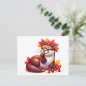 Schattige Thanksgiving Otter met Cranberries Briefkaart (Staand voorkant)