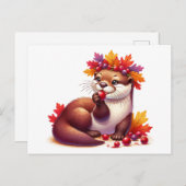 Schattige Thanksgiving Otter met Cranberries Briefkaart (Voorkant / Achterkant)