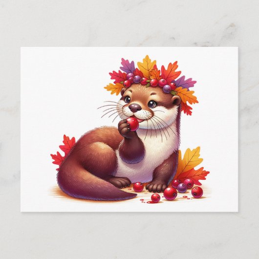 Schattige Thanksgiving Otter met Cranberries Briefkaart (Voorkant)