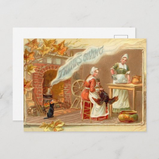 schattige Thanksgiving Pilgrims Holiday Briefkaart (Voorkant / Achterkant)