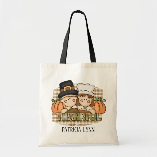 schattige Thanksgiving Thankful Pilgrims voegen na Tote Bag (Voorkant)
