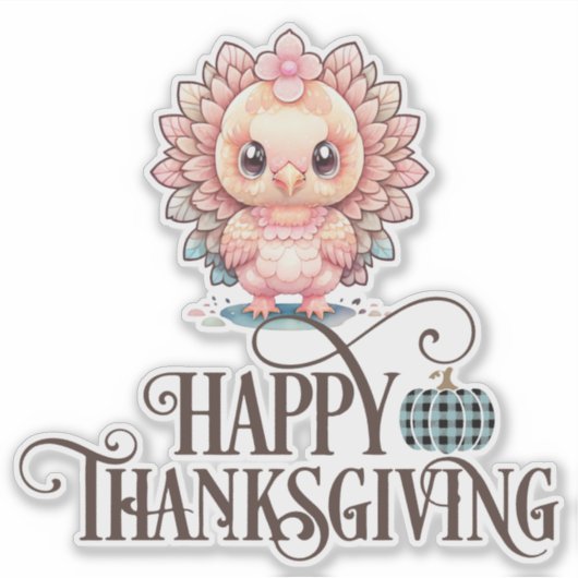 Schattige Thanksgivingkalkoen Sticker (Voorkant)