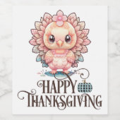 Schattige Thanksgivingkalkoen Wijn Etiket (Enkel label)