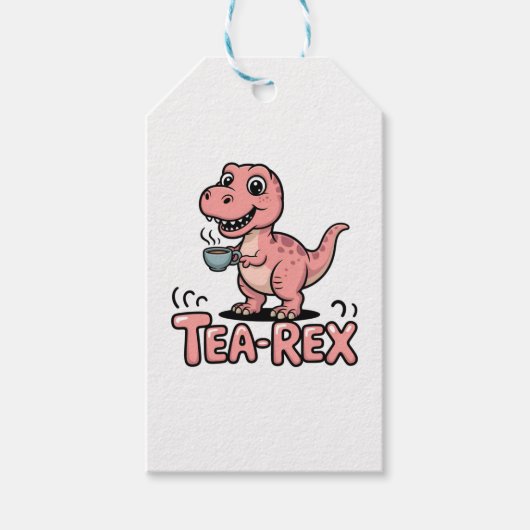 Schattige Thee-Rex Roze Dinosaur – Slurpen Maar! Cadeaulabel (Voorkant)