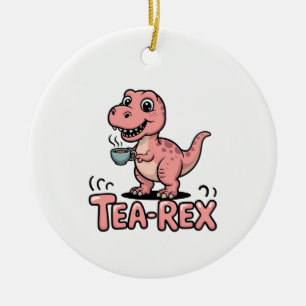 Schattige Thee-Rex Roze Dinosaur – Slurpen Maar! Keramisch Ornament