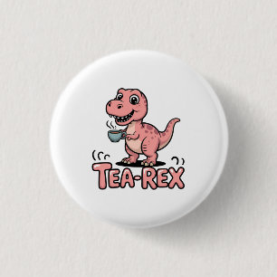 Schattige Thee-Rex Roze Dinosaur – Slurpen Maar! Ronde Button 3,2 Cm