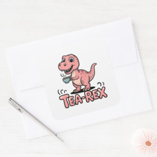 Schattige Thee-Rex Roze Dinosaur – Slurpen Maar! Vierkante Sticker
