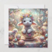 Schattige theekopje lamspastel bloemenpaasje Water Feestdagenkaart (Voorkant)