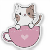 Schattige Theekopjeskat Sticker (Voorkant)