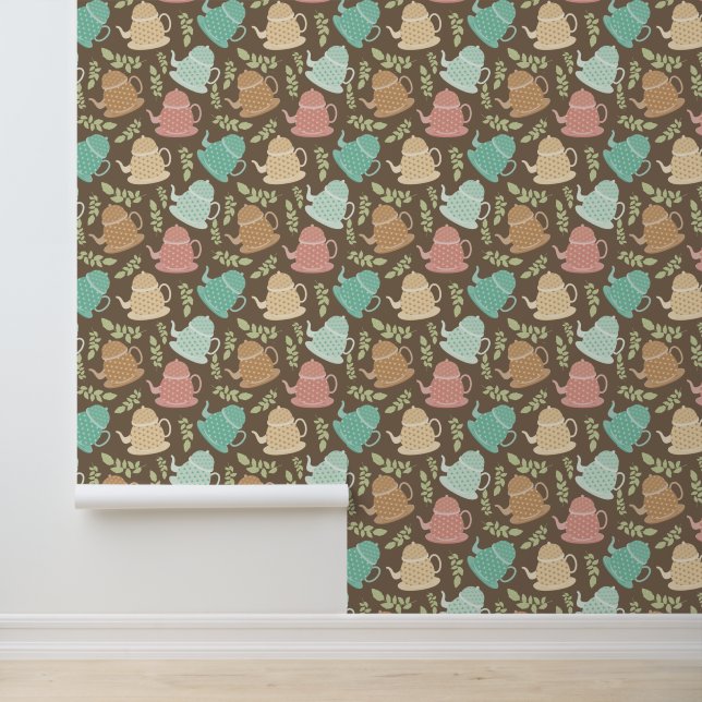 Schattige theepot tegelpatroon behang (Applicatie)