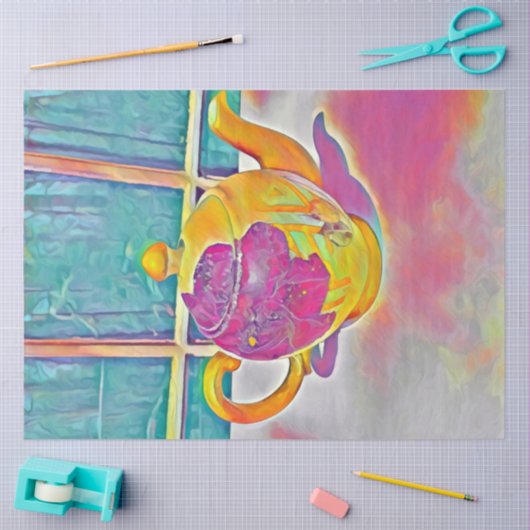 Schattige theepot thee party psychedelische kleure tissuepapier (Craft)