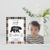 Schattige Thomson Camel Plaid Baby Foto 1e verjaar Kaart (Staand voorkant)