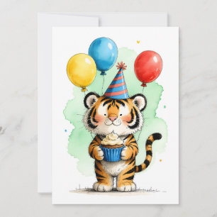 Schattige Tijger & Cupcake Kinderen Verjaardag Pla Kaart